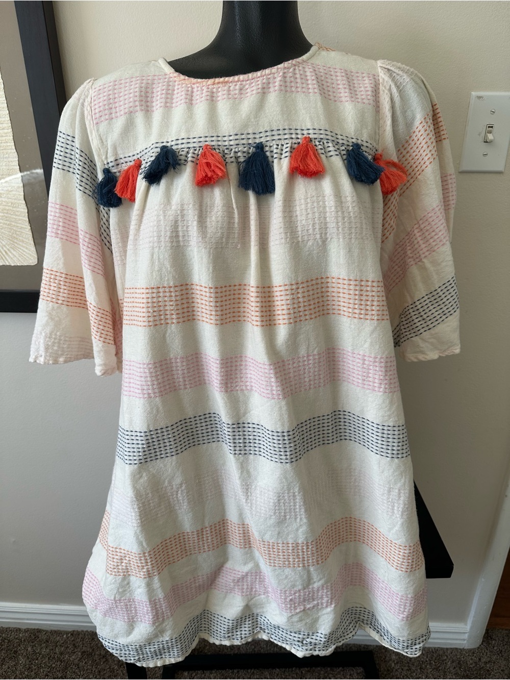 THML Multicolored Textured Tassel Dress